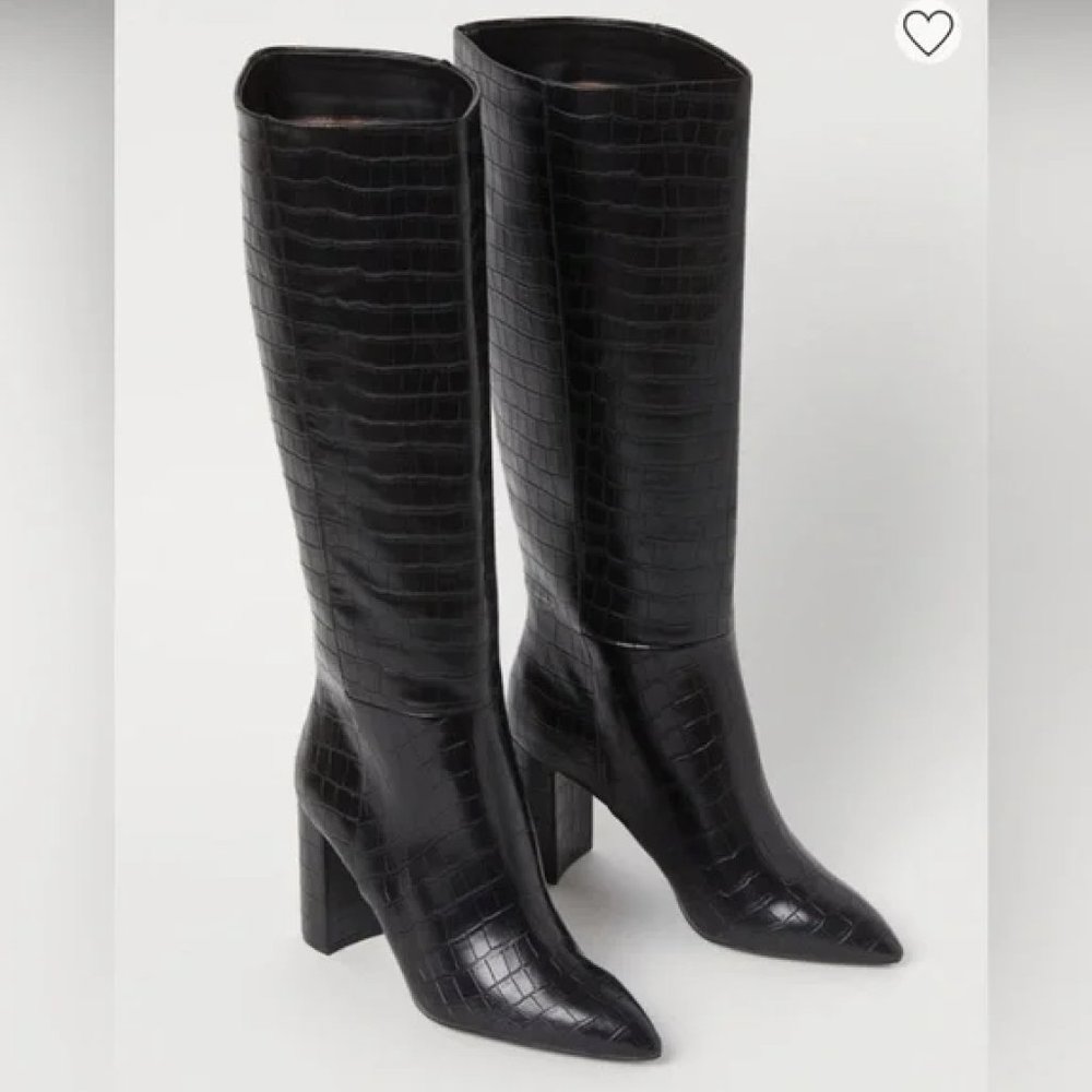 H&M | Crocodile Patterned Boots Black | Size 8.5